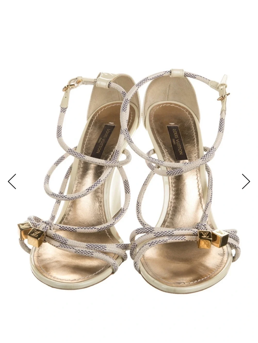Louis Vuitton Gold Metallic Sandal with Cream Braided Straps